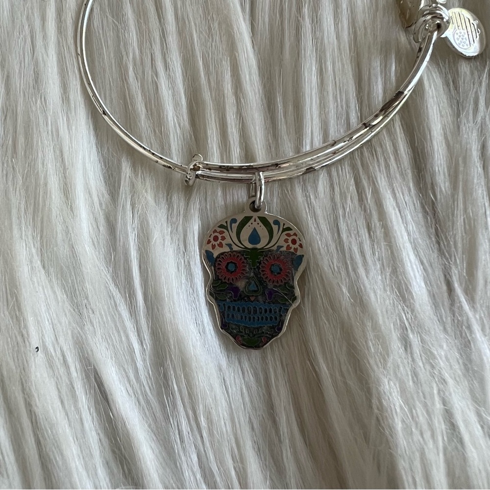 Alex and Ani Shiny Silver Sugar Skull Colored Charm Bangle Bracelet - Picture 2 of 2